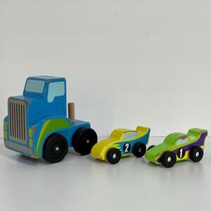 Melissa & Doug Mega Race Car Carrier Truck & Cars Set Bundle Wooden
